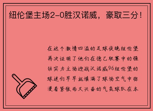 纽伦堡主场2-0胜汉诺威，豪取三分！