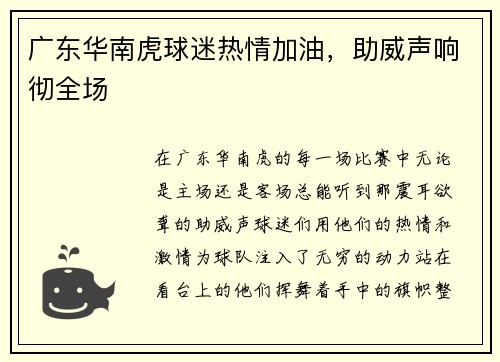 广东华南虎球迷热情加油，助威声响彻全场