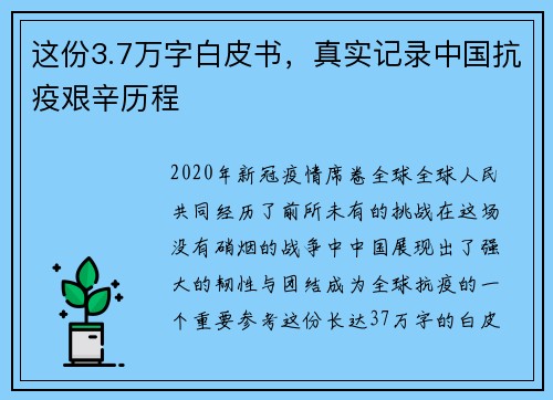 这份3.7万字白皮书，真实记录中国抗疫艰辛历程
